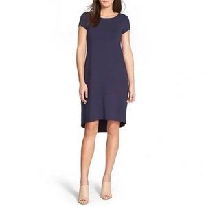 Eileen Fisher Bateau Neck Jersey Knit Cap Sleeve Dress L